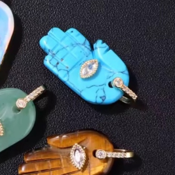 Turquoise Hand Hamsa Stone Pendant Charm - Picture 7 of 7